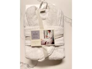 Threshold Spa Plush Bath Robe White S/M Cotton Absorbent Soft NEW